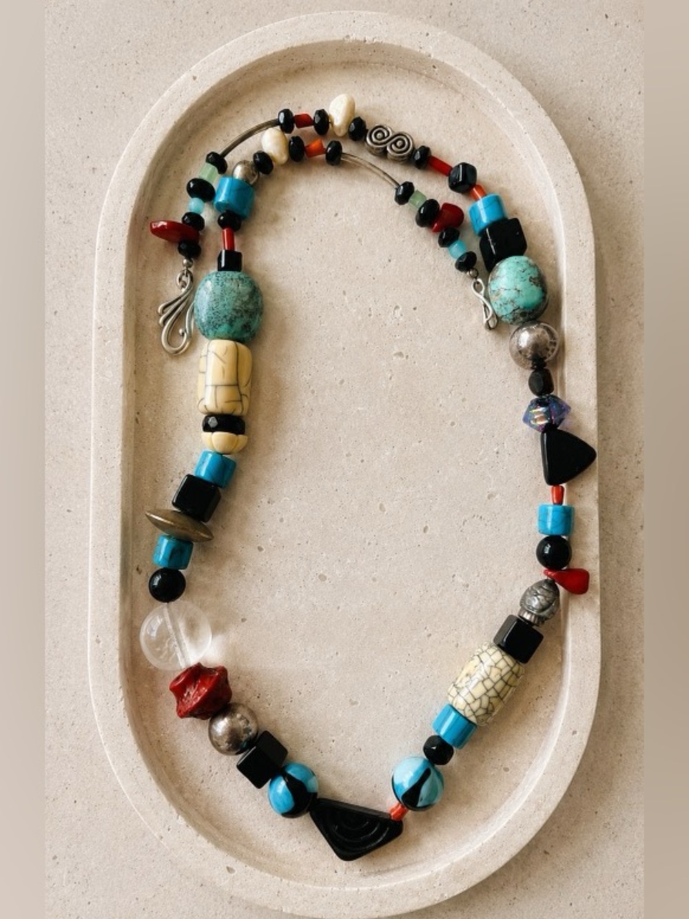 Barbara Bixby Handcrafted 925 sterling & Multi stone beaded Statement Necklace